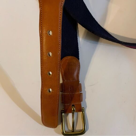 Coach Wool Surcingle Belt Burgundy Navy Blue Stripes Brass Size 36 90 cm - Picture 5 of 7